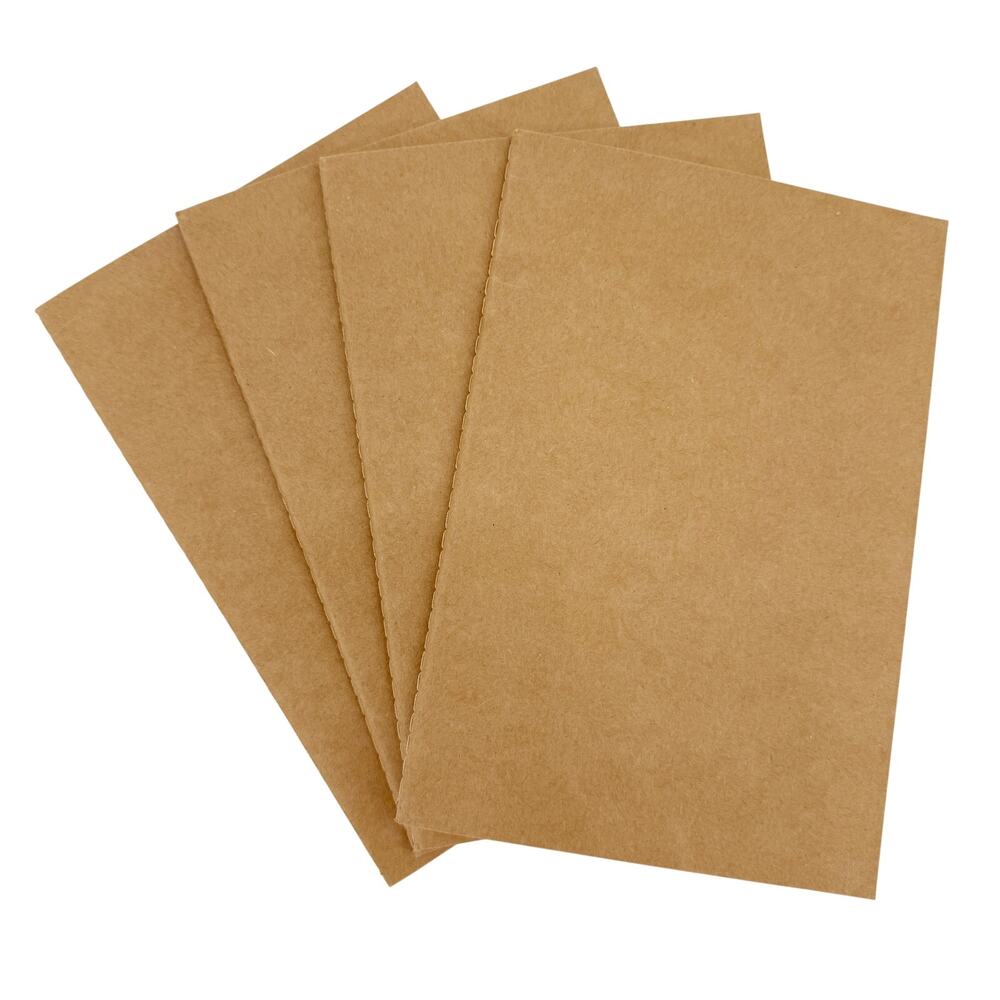 pack of 4 brown Kraft Cover 8" x 5.5" Notebooks with 60 lined pages ivory sheets